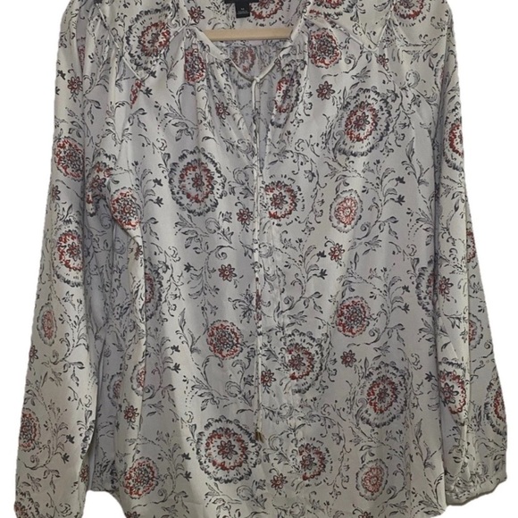 ANN TAYLOR Long Sleeve VNeck Boho Blouse Size M Creme, Gray, Burnt Orange Floral - Picture 6 of 10